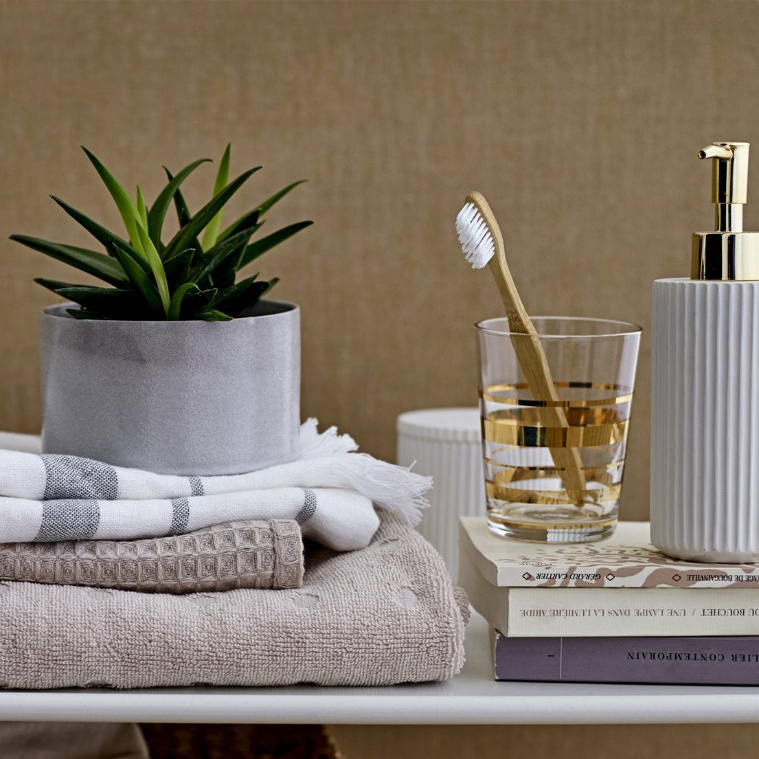 WHITE LIQUID SOAP DISPENSER, BRASS