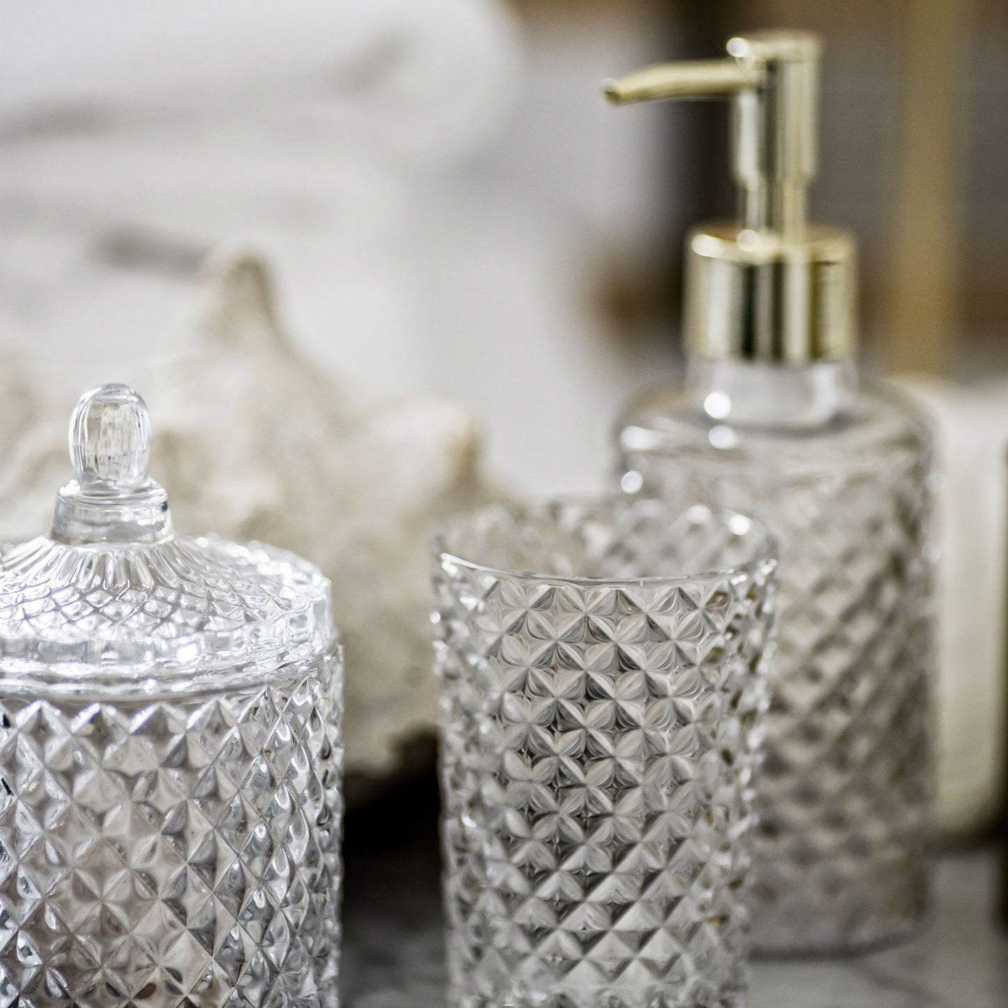 DIAMANTE STORAGE JAR, TRANSPARENT