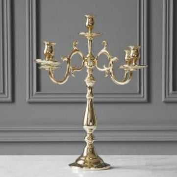 Skultuna Rococo candelabrum for 5 candles in polished brass, 42cm height, Swedish design