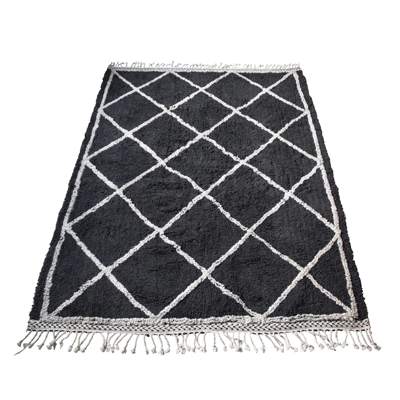 Oslo Grey-White rug with diamond pattern in Berber style, handmade from 100% recycled cotton