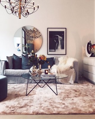 Velvet Tencel Pale Dogwood rug in timeless living room setting