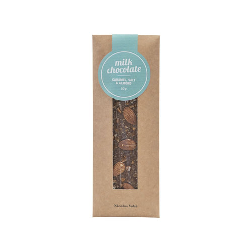Milk Chocolate w/ Caramel, Salt & Almonds. 50 g